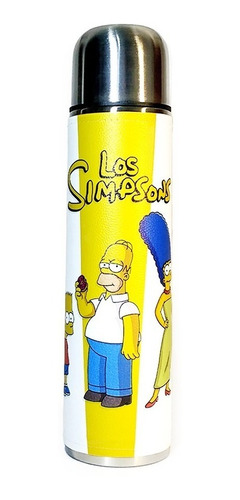 Imagen 1 de 2 de Termo Acero Inoxidable 1 Litro Forrado En Cuero Los Simpsons