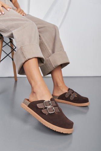 Zuecos Mules Suecos Base Eva Mujer Gamuza Hebillas Moda Melu