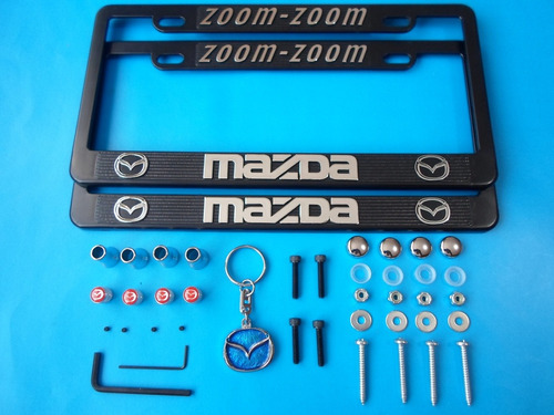 Porta Placas Mazda Llavero Tapon Valvula Llanta Kit #022