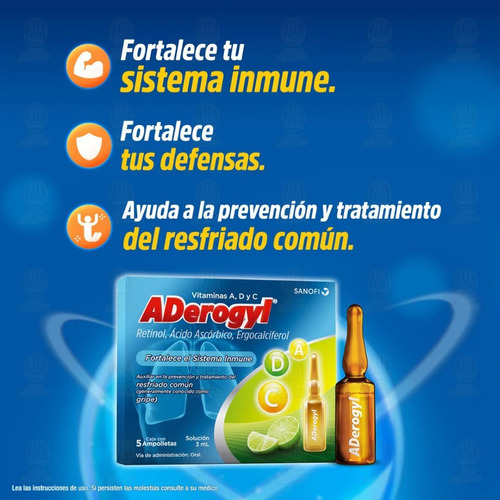 Imagen 4 de 6 de Aderogyl 15 C/5 Ampolletas Oral 3ml / Auxiliar Aliviar Gripe