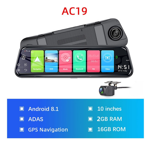 4g Adas Dash Camera 10 Pulgada Ips Espejo Retrovisor De