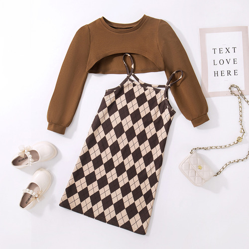 Conjunto De Falda De Otoño A Cuadros Con Glúteos Para Niñas+