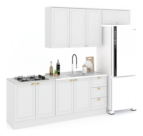 Cozinha Compacta Veneza 8 Portas 3 Gavetas 100% Mdf Cor Branco