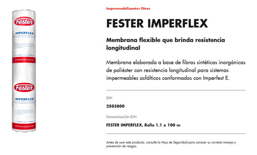 Fester Imperflex Membrana De Refuerzo 1.10 X 100 M