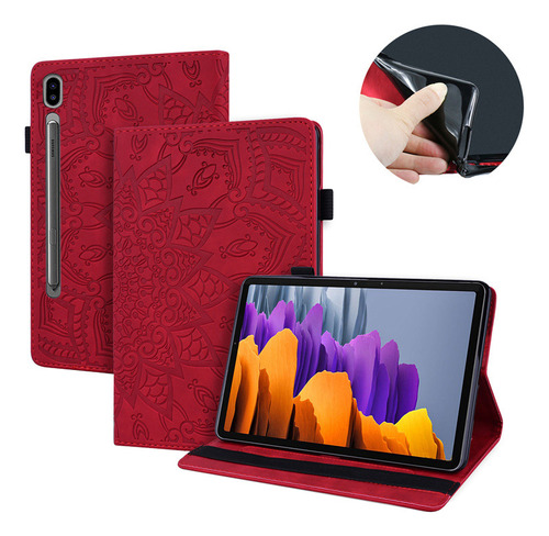 Capa Para Tablet Samsung S8 Capa De Couro Flip Em Relevo Cor Vermelho