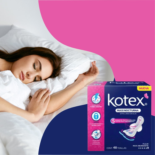 Toallas Femeninas Maxi Nocturna Con Alas Kotex 48 Piezas