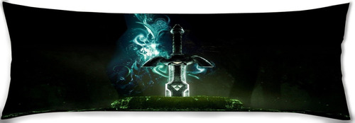 Cojin Almohada Zelda Espada Aura Azul Fondo Negro 35x100cm Diseño De La Tela Lisa