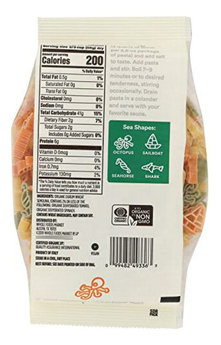 Pasta Tri Color Orgánica Forma De Mar 365 Whole Foods 8 8oz