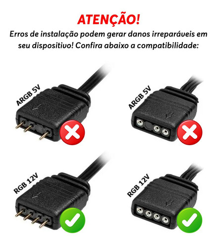 Cabo Divisor RGB 1 Para 4 12V 4 Pinos – Extensor para Cooler, Fan, Ventoinha e Fita LED, Compatível com Placa-Mãe e Controladores RGB 4 Pin 12V, Cabo 30cm com Proteção Extra e Instalação Segura