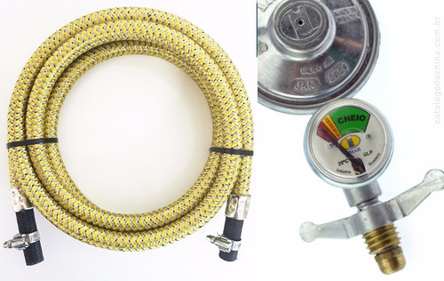 Imagem 1 de 5 de Kit Mangueira 3 Mt Aço Inox 3/8 Gas Regulador Visor 1kg