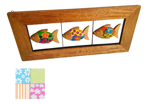 Quadro Decorativo Peixes Coloridos Madeira Horizontal