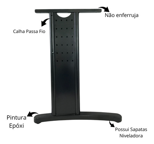 Pé De Mesa Sobrepor Com Calha Para Passar Fio Preto L/direit
