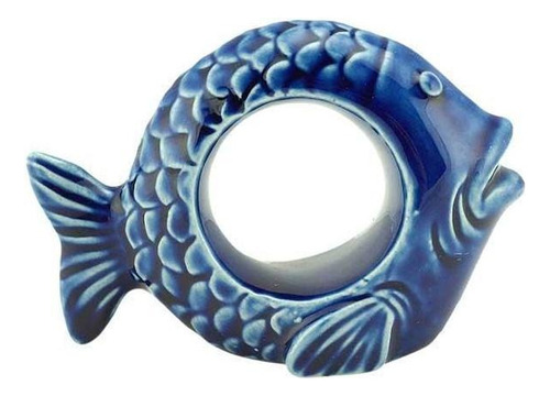 Argola De Guardanapo Cerâmica Peixe Ocean Azul Bon Gourmet