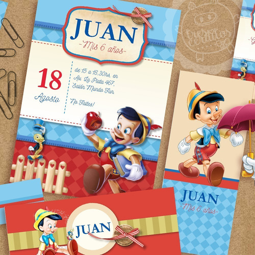 Kit Imprimible Pinocho Disney Pdf Textos Editables 