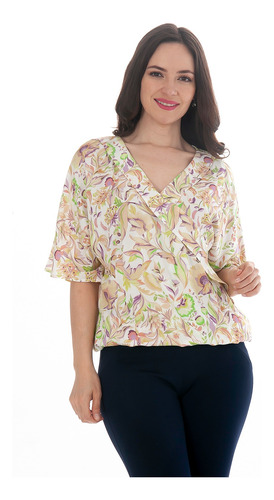 Blusa De Mujer Moda Casual Elegante Cuello V 3/4 De Manga