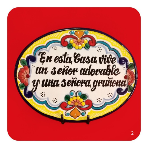 Imagen 1 de 1 de Placa De Talavera Poblana Ovalada C/frase 17x22 Cm M2 Plc