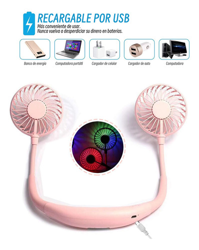 Mini Ventilador Portátil De Cuello Con Led Para Ejercicio