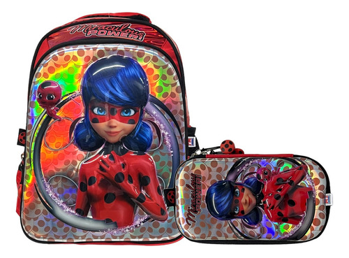 Kit Mochila Lady Bug 3d Lapicera Original Fotorama Kinder