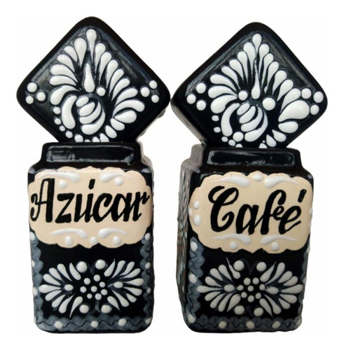 Set Azúcar / Café  Cuadrado Black Talavera Arteimperyal 