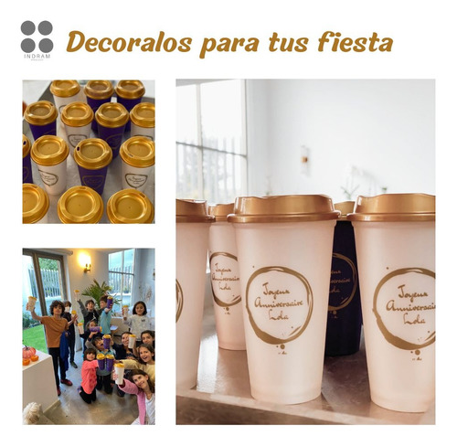 30 Vasos Plástico Reutilizables 16 Oz + Tapa De Cafe