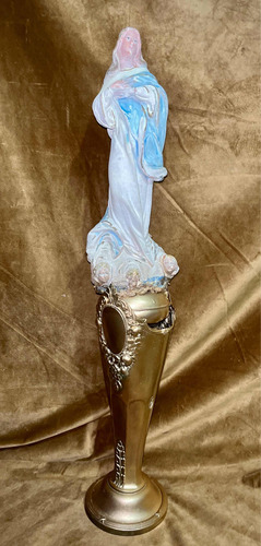 Virgen Maria Figura Religiosa Antigua Yeso Base D Metal 58cm