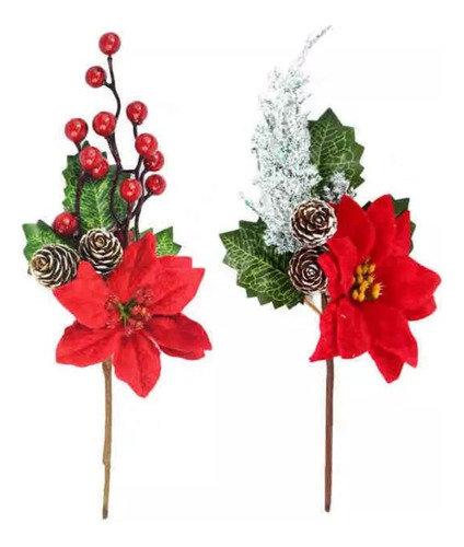 Kit 2 Pick Arranjo Natalino Flor Luxo 30cm Natal Decoração