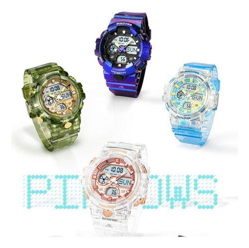 Relojes Electrónicos De Moda Impermeables Pindows Color De La Correa Through White Golden
