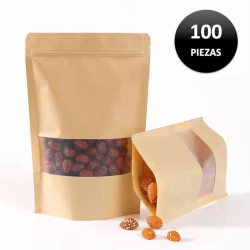 100 Bolsas Con Ventana De Papel Kraft Para Caramelos De 100g