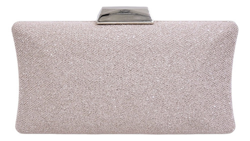 Bolsa De Festa Clutch Glitter Brilho Brilhante Clássico Nude Cor Nude fecho Prata