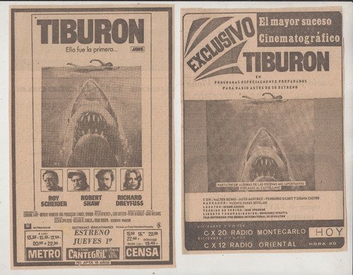 1975 Cine Terror Spielberg Jaws Clippings Prensa De Uruguay 