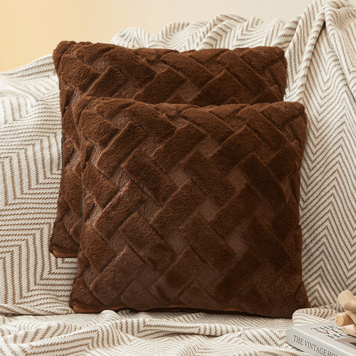 Funda De Cojín Universal De Felpa 45x45 Cm, 2 Piezas Marrón