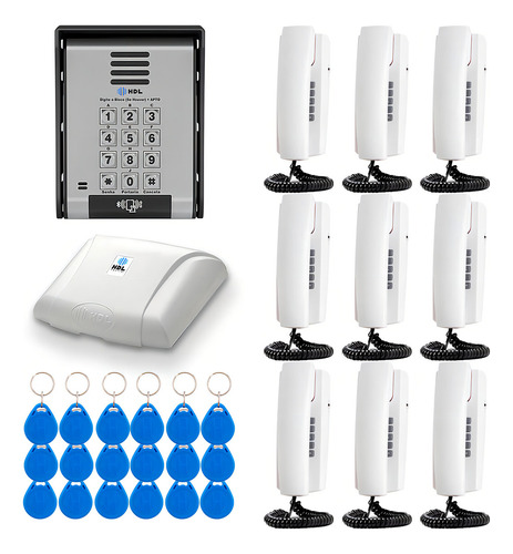 Interfone Hdl 9 Pontos Completo Com Leitor Rfid Cartão Tag Cor Preto 127/220V