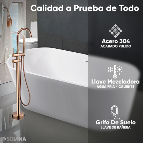 Solana Kit Tina De Baño Ovalada De Acrílico Slim 150x80x60 Cm + Grifo Independiente Cuello Cisne Monomando Gold Rose / Bañera Blanca De Acrílico Solido Térmico / Kit Completo Blanco/goldrose
