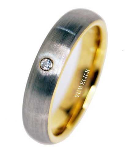 Anillo Tungsteno Zirconia Gold & Grey Matrimonio Regalo