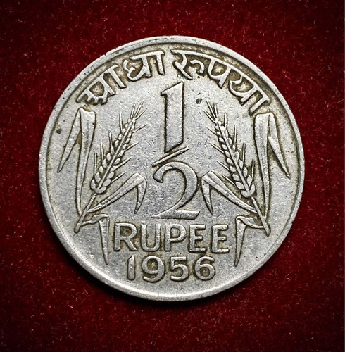 Moneda 1/2 Rupia India 1956 Km 6