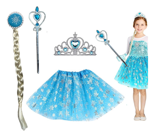 Set Disfraz Elsa Frozen Corona/varita/mechon Y Tutu