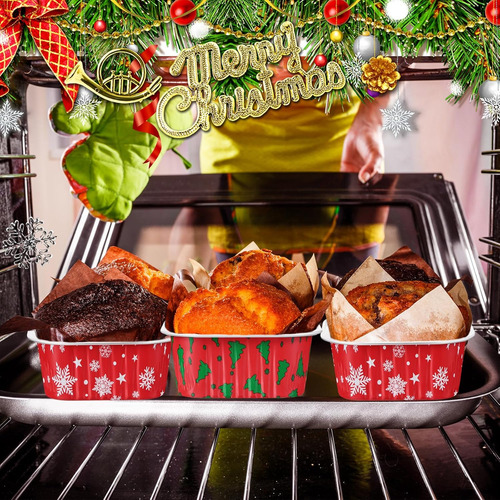 Recipiente Navideño De Aluminio Para Cupcakes, 100 Unidades,