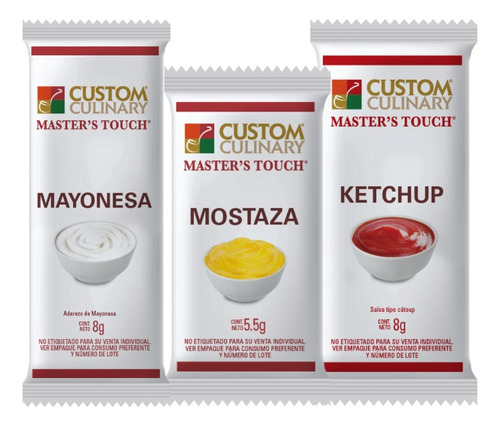 Pack 204 Sobres Mostaza, Mayonesa Y Catsup Custom Culinary 