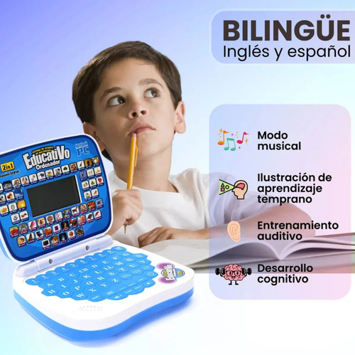 Computadora Interactiva Educativa Para Niños Ingles Español Celeste
