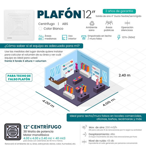 Imagen 2 de 9 de Extractor Techo Pared Plafon 12'' Blanco Ducto 4'' Masterfan