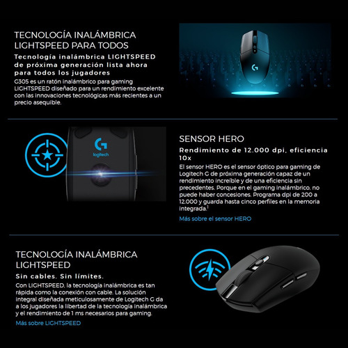 Mouse Gamer Inalámbrico Logitech G305 / 12000dpi - Blanco