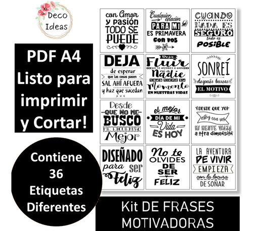 Imagen 4 de 5 de Kit Imprimible 02 Frases Positivas Tarjetas Topper Stikers
