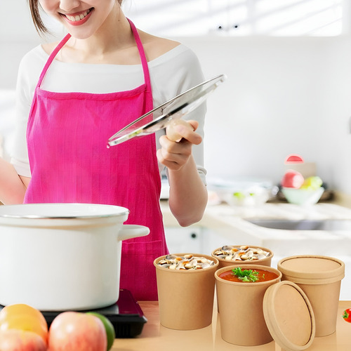 Set X50 Potes Contenedor De Alimentos Pote Kraft C/tapa 26oz Bowl Kraft Envases Pote Kraft 760ml Ensaladera Potes Para Colaciones Contenedor De Alimentos Bowl Sopa Potes Bowl Ensalada Pasteleriuscl