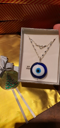 Colgante Amuleto Ojo Turco Extra Grande Cadena 100 % Plata