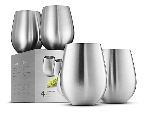 Vasos De Vino Irrompibles - Copas De Acero Inoxidable Pack 4