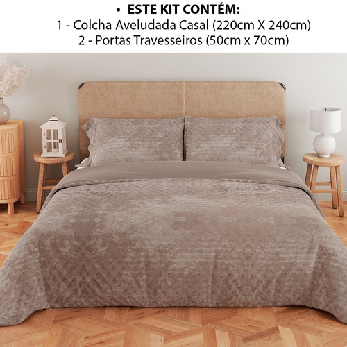 Kit Colcha Casal Cobre Leito 3 Peças Ultrasonic Aveludado com Porta Travesseiros Dupla Face 220x240cm - BF Colchões