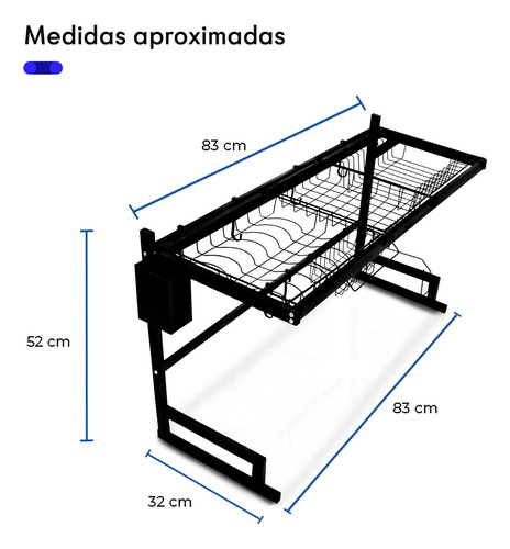 Escurridor Trastes Alto Fregadero 2 Niveles Acero Inoxidable Negro