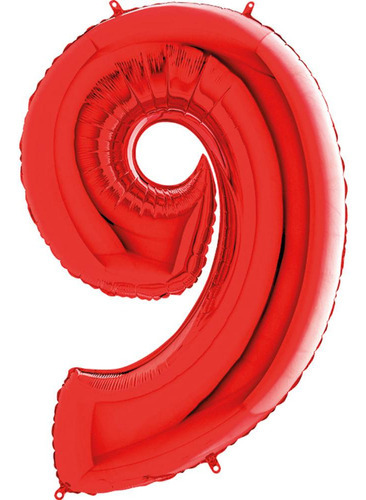 Balão Metalizado Vermelho Número 9 Para Festas 101cm Unidade