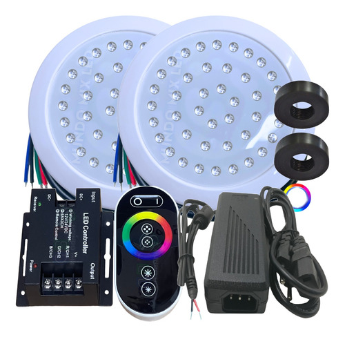 Kit 02 Leds 27w Rgb Piscina + Touch + Fonte Pt + Adapt 50mm