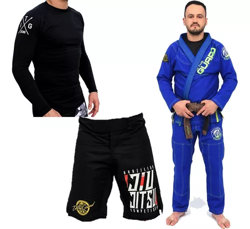 Kimono Xadrez + Faixa BJJ + Rash Guards + Bermuda NO-GI - BRANCO